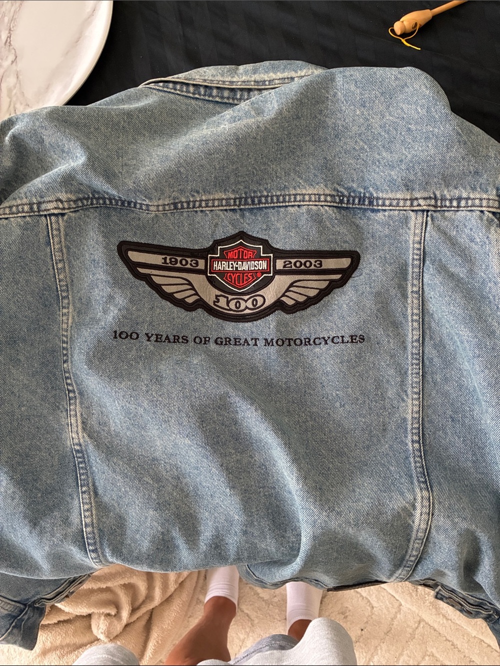 Harley-Davidson Light Blue Denim Jacket with Embroidered Back Patch